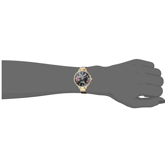 Women\'s Floral Dial Strap Watch Black Gold